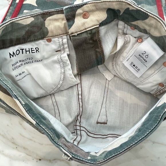 MOTHER HIGH WAISTED LOOKER ANKLE FRAY CAMO RED SEE ME RUN JEANS SIZE 26 NWOTS! - Picture 15 of 16